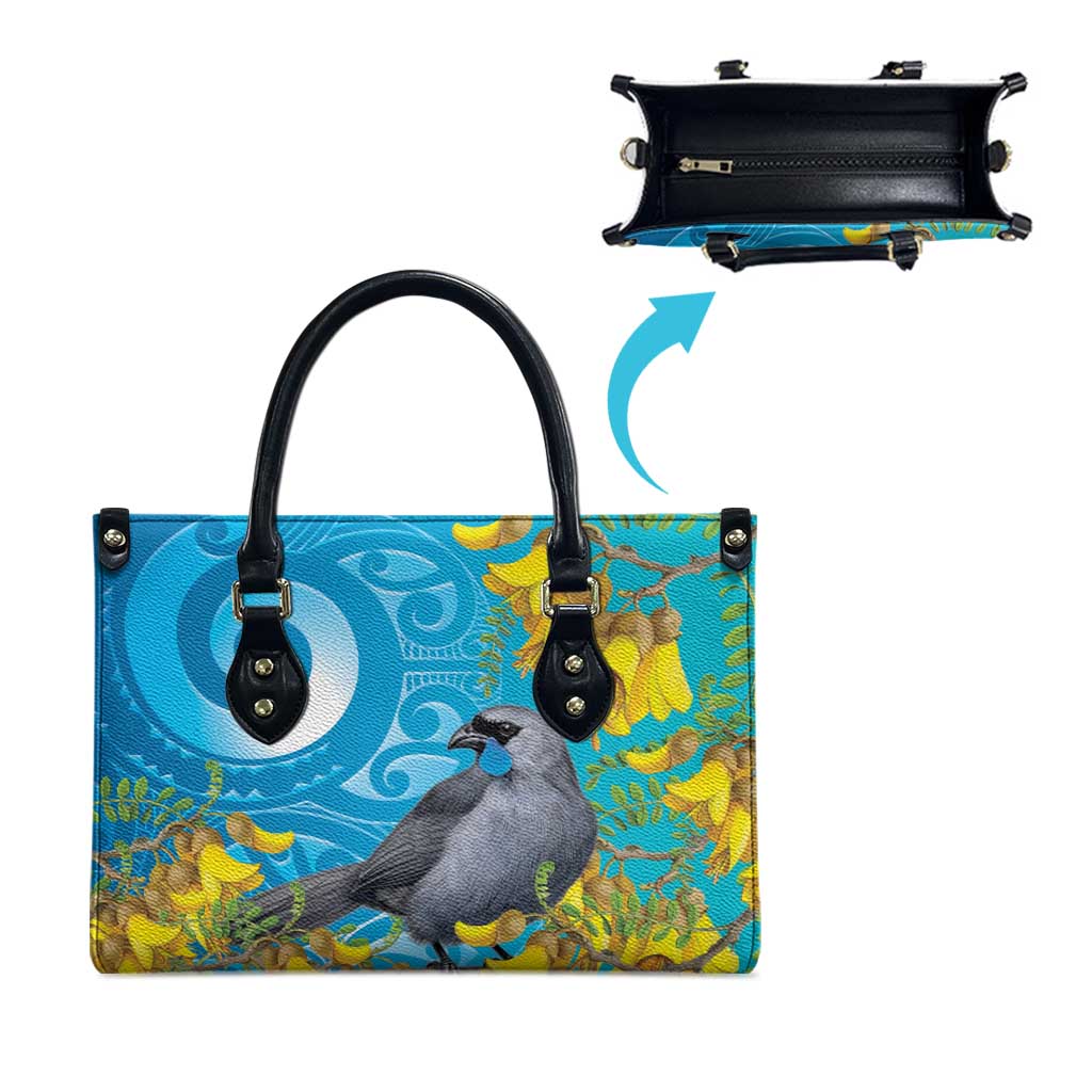 New Zealand Kokako Bird Leather Bag Maori Koru With Kowhai Flowers LT05 - Polynesian Pride