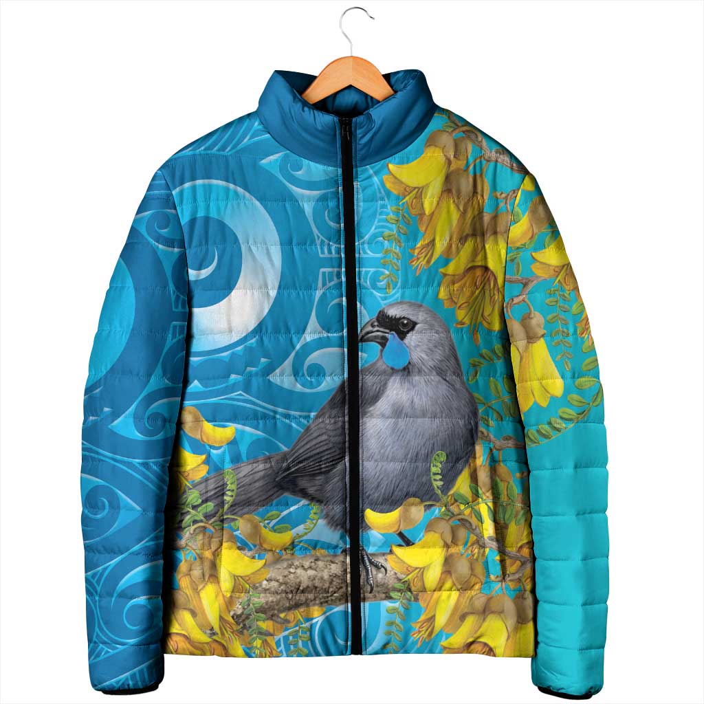 New Zealand Kokako Bird Padded Jacket Maori Koru With Kowhai Flowers LT05 - Polynesian Pride