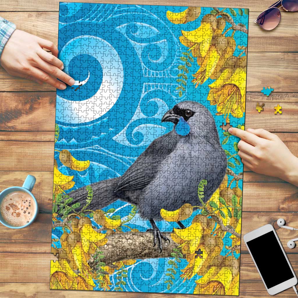 New Zealand Kokako Bird Puzzle Maori Koru With Kowhai Flowers - Polynesian Pride