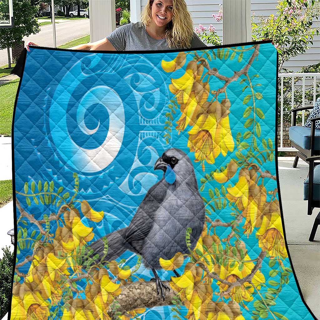 New Zealand Kokako Bird Quilt Maori Koru With Kowhai Flowers - Polynesian Pride