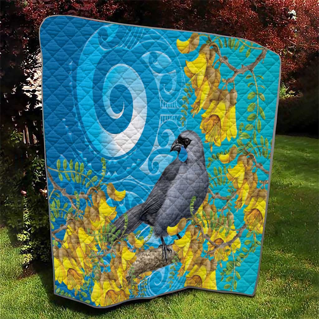 New Zealand Kokako Bird Quilt Maori Koru With Kowhai Flowers - Polynesian Pride