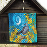 New Zealand Kokako Bird Quilt Maori Koru With Kowhai Flowers - Polynesian Pride