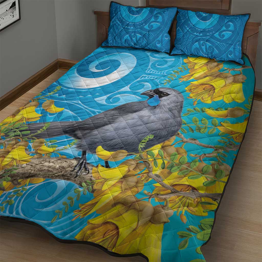 New Zealand Kokako Bird Quilt Bed Set Maori Koru With Kowhai Flowers LT05 - Polynesian Pride