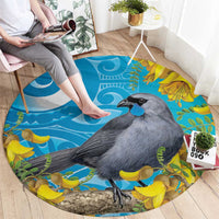 New Zealand Kokako Bird Round Carpet Maori Koru With Kowhai Flowers LT05 - Polynesian Pride