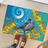 New Zealand Kokako Bird Rubber Doormat Maori Koru With Kowhai Flowers LT05 - Polynesian Pride