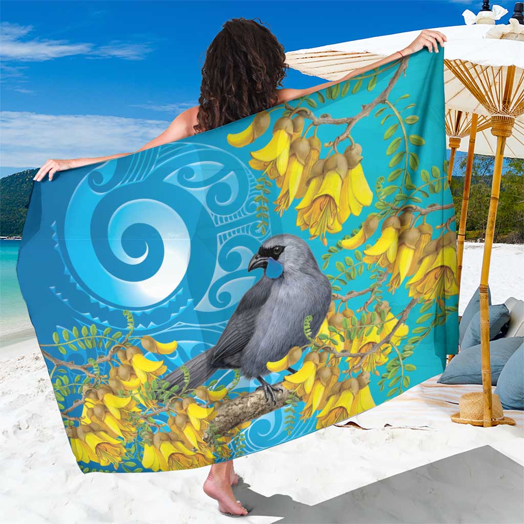 New Zealand Kokako Bird Sarong Maori Koru With Kowhai Flowers - Polynesian Pride