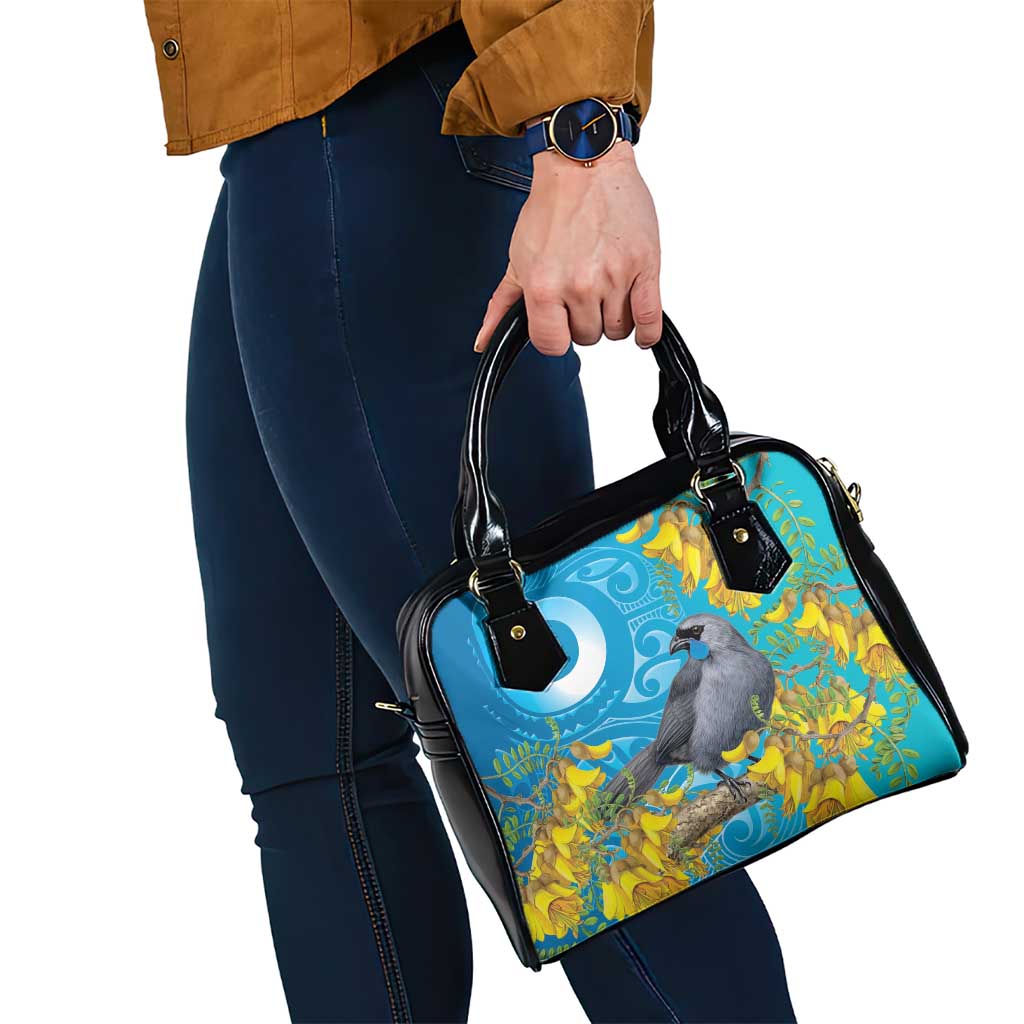 New Zealand Kokako Bird Shoulder Handbag Maori Koru With Kowhai Flowers LT05 - Polynesian Pride