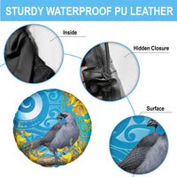 New Zealand Kokako Bird Spare Tire Cover Maori Koru With Kowhai Flowers - Polynesian Pride