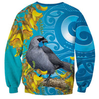 New Zealand Kokako Bird Sweatshirt Maori Koru With Kowhai Flowers LT05 - Polynesian Pride
