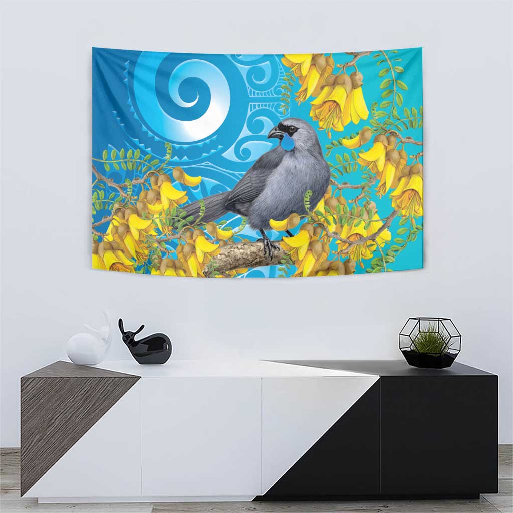 New Zealand Kokako Bird Tapestry Maori Koru With Kowhai Flowers LT05 - Polynesian Pride