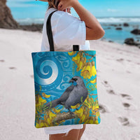 New Zealand Kokako Bird Tote Bag Maori Koru With Kowhai Flowers - Polynesian Pride