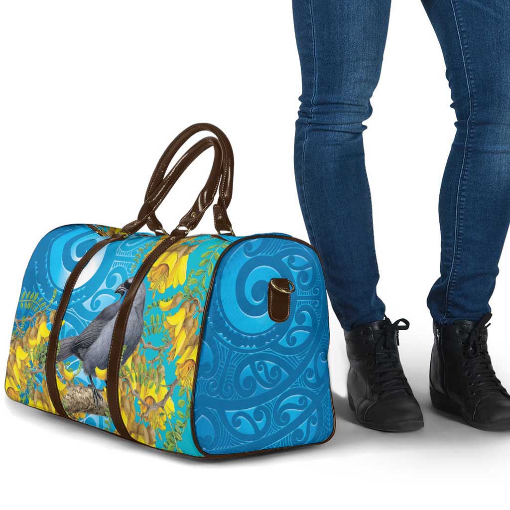 New Zealand Kokako Bird Travel Bag Maori Koru With Kowhai Flowers - Polynesian Pride