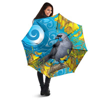 New Zealand Kokako Bird Umbrella Maori Koru With Kowhai Flowers LT05 - Polynesian Pride