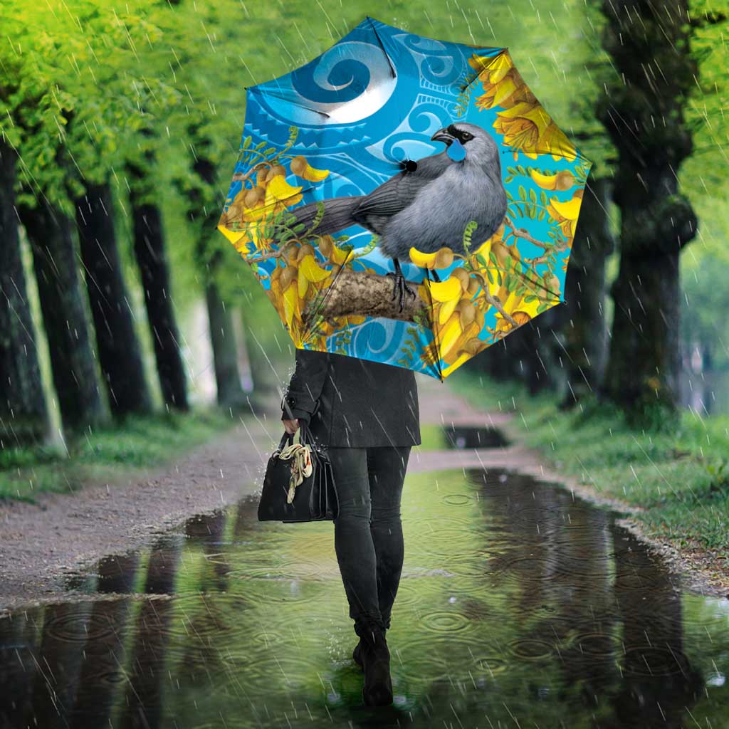 New Zealand Kokako Bird Umbrella Maori Koru With Kowhai Flowers LT05 - Polynesian Pride