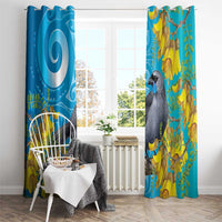 New Zealand Kokako Bird Window Curtain Maori Koru With Kowhai Flowers - Polynesian Pride