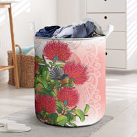 New Zealand Fantail Laundry Basket Maori Koru With Pohutukawa Flowers LT05 Red - Polynesian Pride