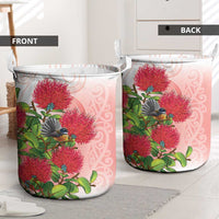 New Zealand Fantail Laundry Basket Maori Koru With Pohutukawa Flowers LT05 - Polynesian Pride