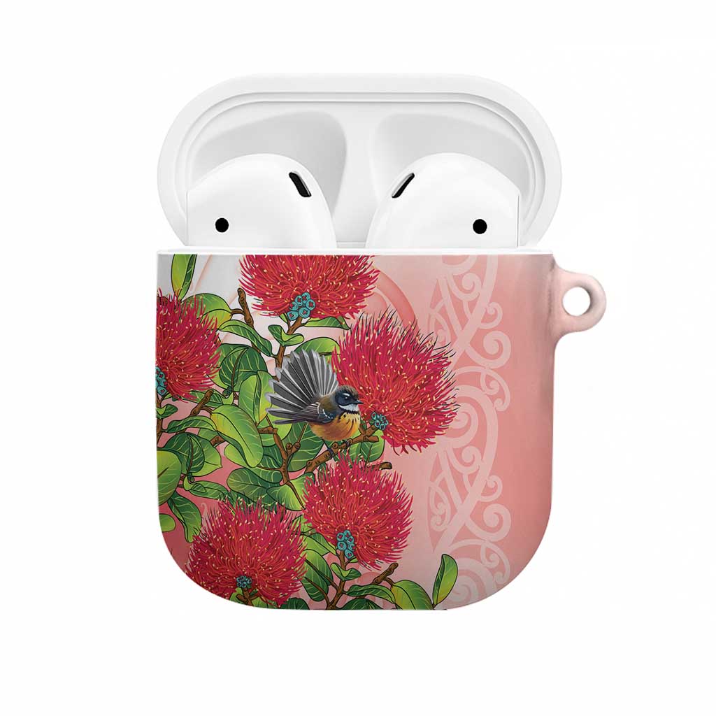 New Zealand Fantail AirPods Case Maori Koru With Pohutukawa Flowers LT05 Red - Polynesian Pride