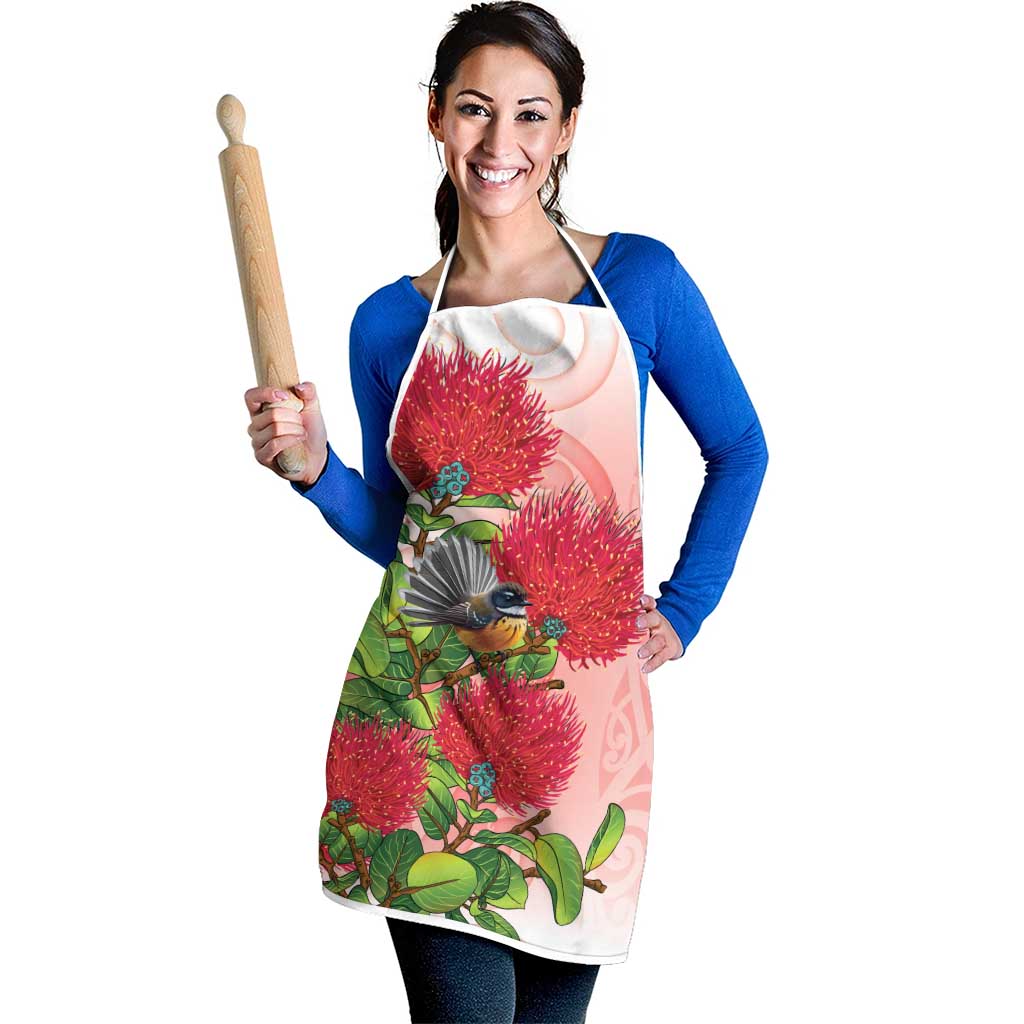 New Zealand Fantail Apron Maori Koru With Pohutukawa Flowers LT05 - Polynesian Pride