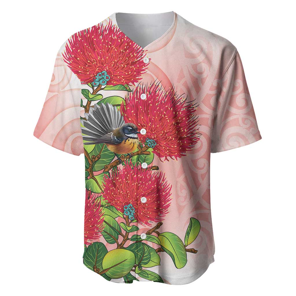 New Zealand Fantail Baseball Jersey Maori Koru With Pohutukawa Flowers - Polynesian Pride