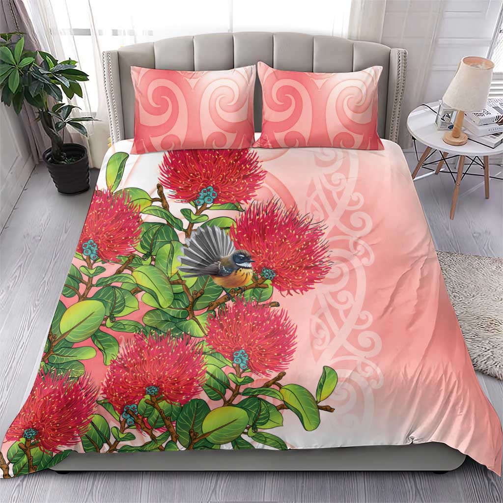 New Zealand Fantail Bedding Set Maori Koru With Pohutukawa Flowers LT05 - Polynesian Pride