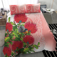 New Zealand Fantail Bedding Set Maori Koru With Pohutukawa Flowers LT05 - Polynesian Pride