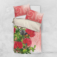 New Zealand Fantail Bedding Set Maori Koru With Pohutukawa Flowers LT05 US Twin 172cm x 218cm Red - Polynesian Pride