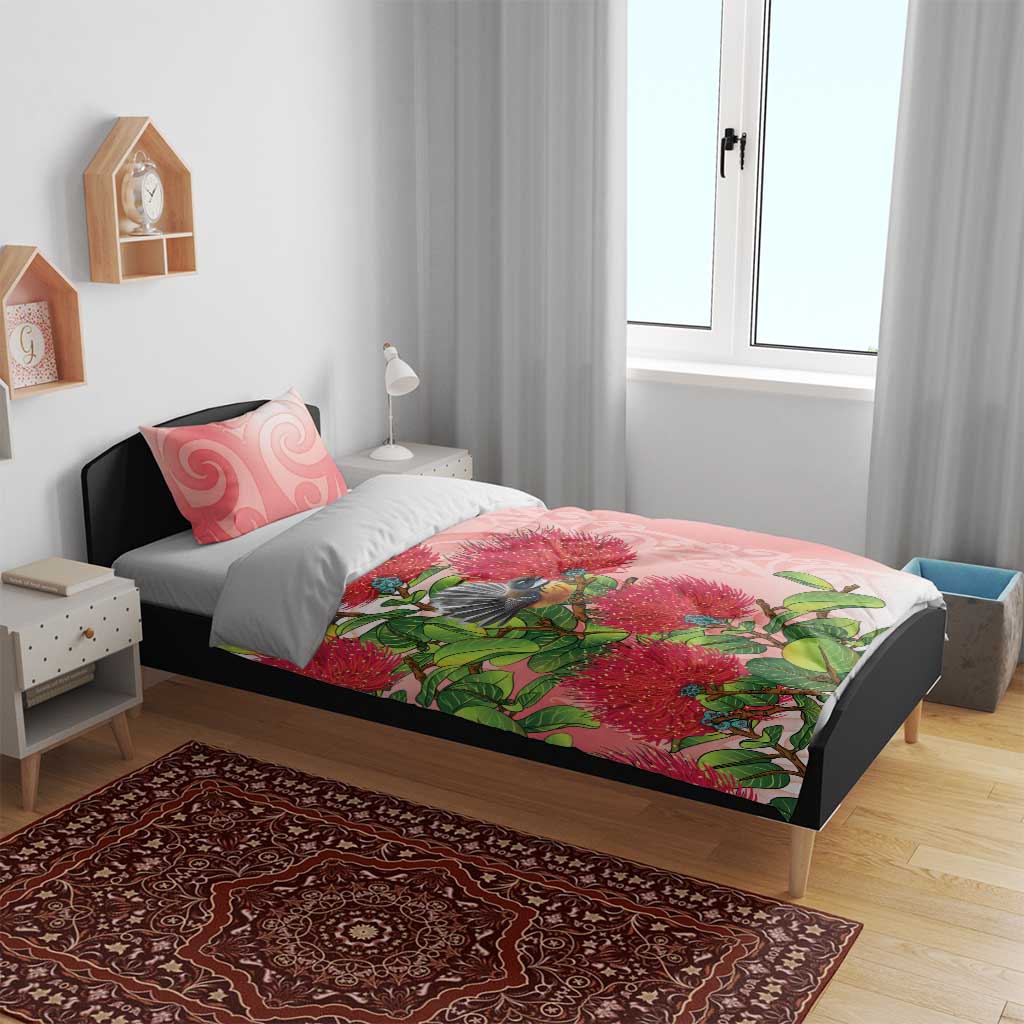 New Zealand Fantail Bedding Set Maori Koru With Pohutukawa Flowers LT05 - Polynesian Pride
