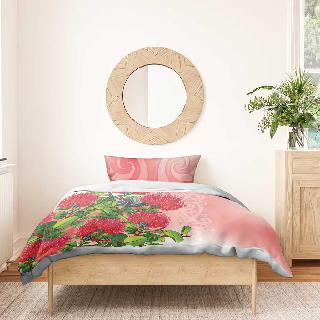 New Zealand Fantail Bedding Set Maori Koru With Pohutukawa Flowers LT05 - Polynesian Pride