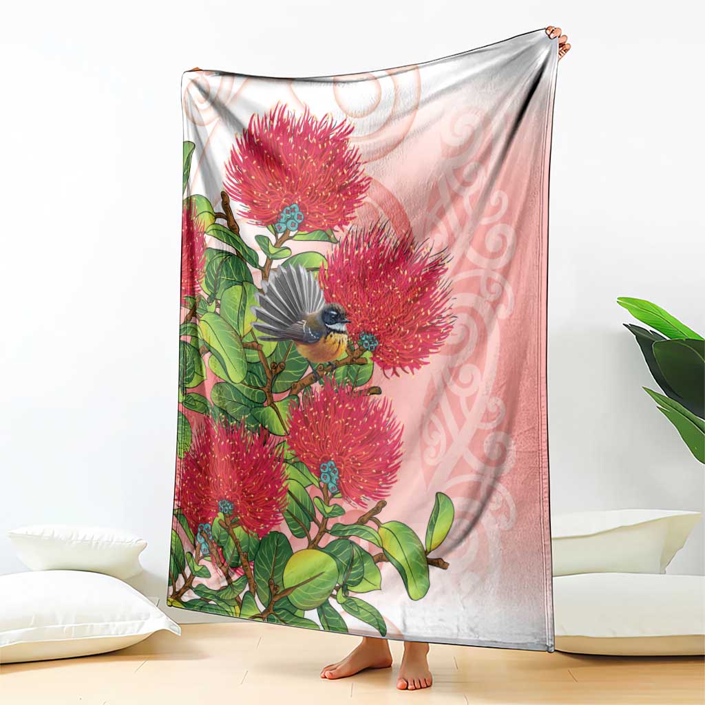New Zealand Fantail Blanket Maori Koru With Pohutukawa Flowers LT05 - Polynesian Pride
