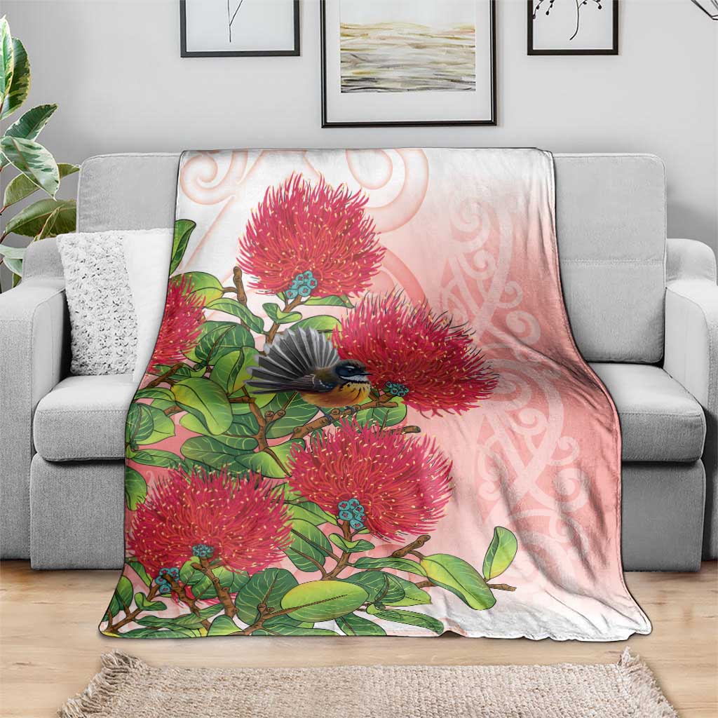 New Zealand Fantail Blanket Maori Koru With Pohutukawa Flowers LT05 - Polynesian Pride