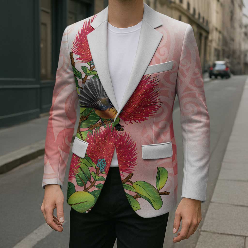 New Zealand Fantail Blazer Maori Koru With Pohutukawa Flowers LT05 - Polynesian Pride