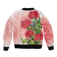 New Zealand Fantail Bomber Jacket Maori Koru With Pohutukawa Flowers LT05 - Polynesian Pride