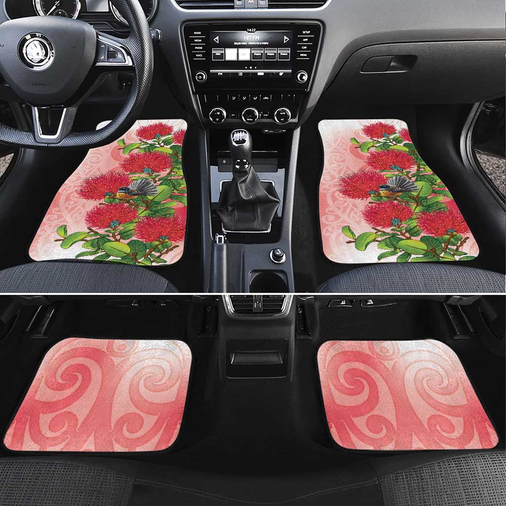 New Zealand Fantail Car Mats Maori Koru With Pohutukawa Flowers - Polynesian Pride