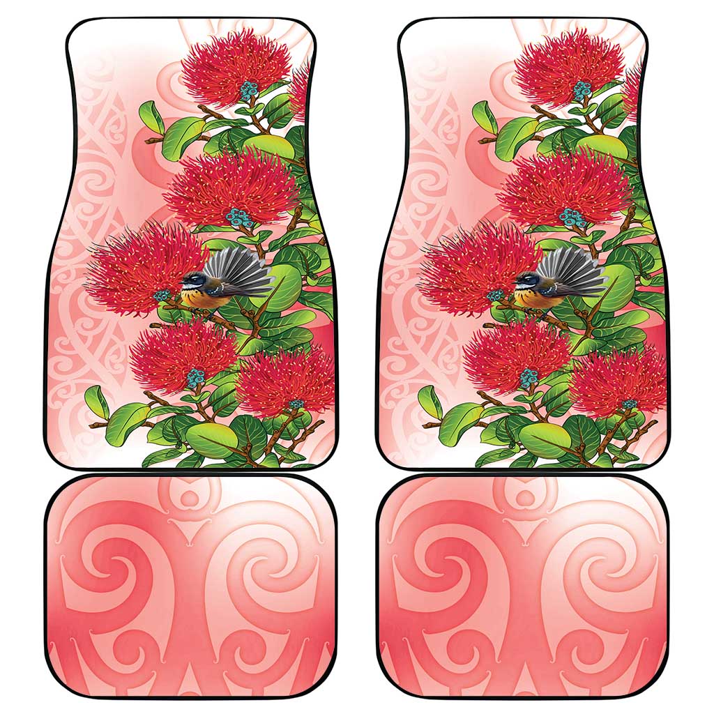 New Zealand Fantail Car Mats Maori Koru With Pohutukawa Flowers - Polynesian Pride