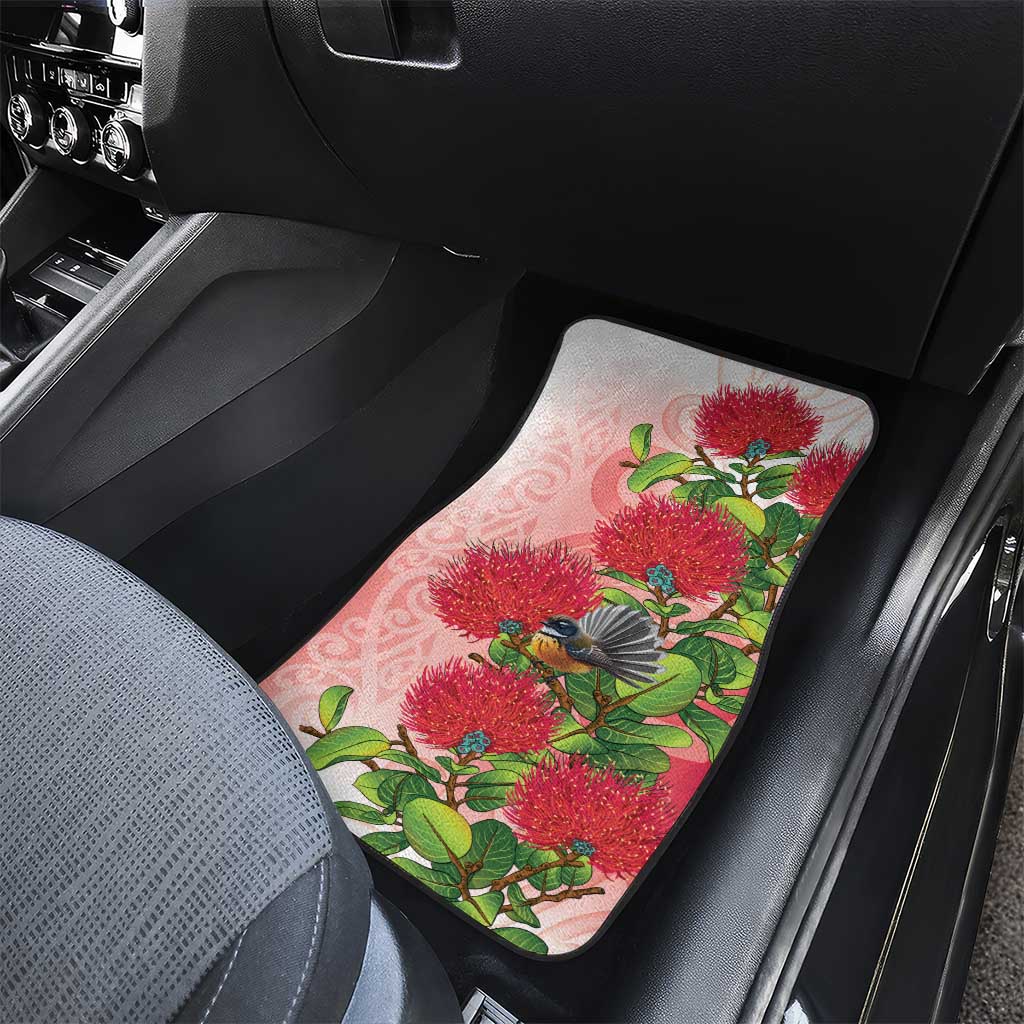 New Zealand Fantail Car Mats Maori Koru With Pohutukawa Flowers - Polynesian Pride