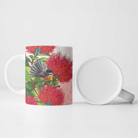 New Zealand Fantail Ceramic Mug Maori Koru With Pohutukawa Flowers LT05 - Polynesian Pride
