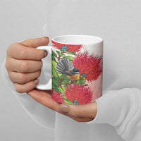New Zealand Fantail Ceramic Mug Maori Koru With Pohutukawa Flowers LT05 - Polynesian Pride