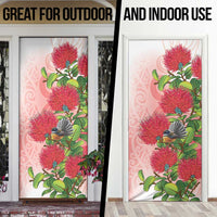 New Zealand Fantail Door Cover Maori Koru With Pohutukawa Flowers - Polynesian Pride