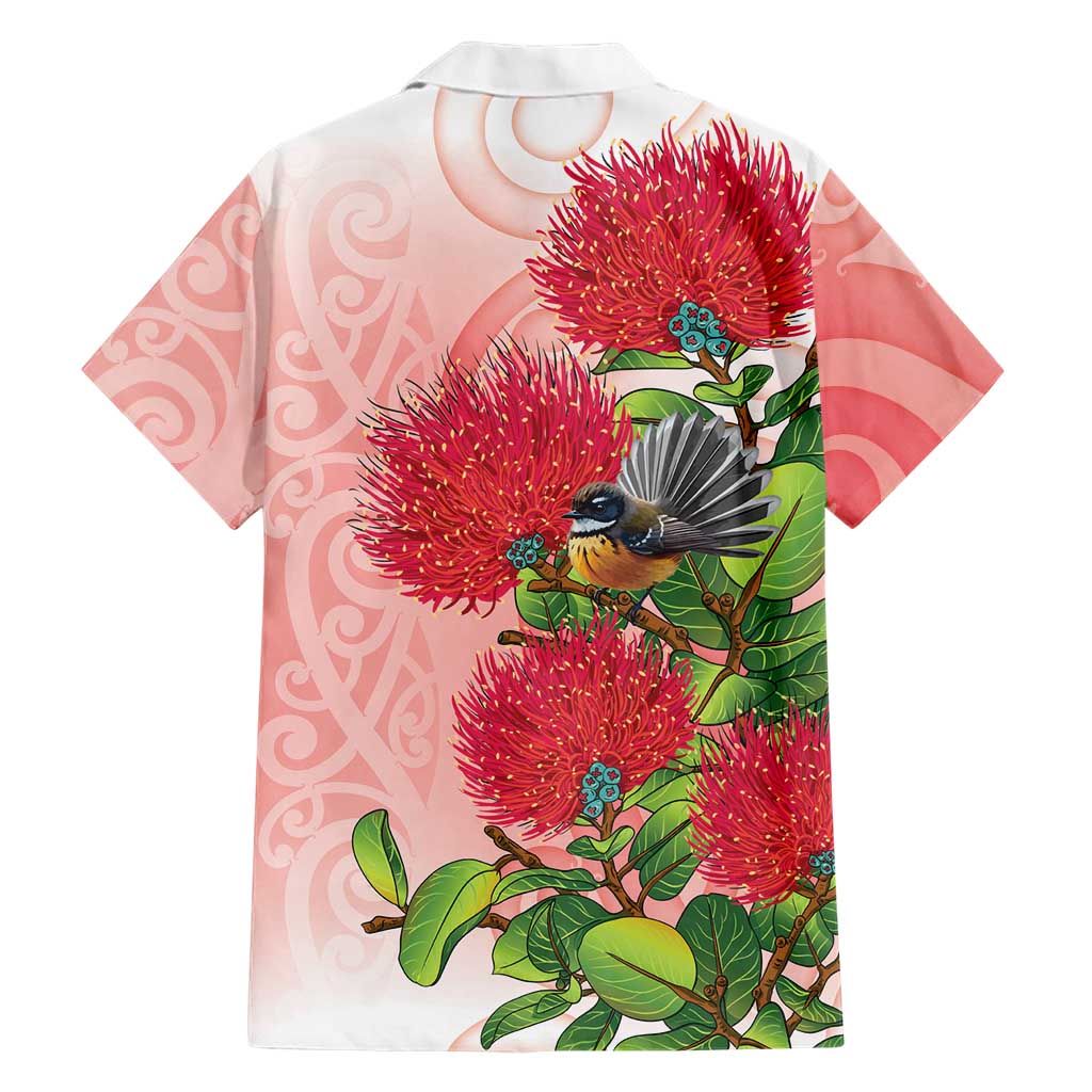 New Zealand Fantail Family Matching Long Sleeve Bodycon Dress and Hawaiian Shirt Maori Koru With Pohutukawa Flowers - Polynesian Pride