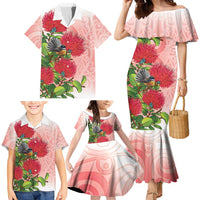 New Zealand Fantail Family Matching Mermaid Dress and Hawaiian Shirt Maori Koru With Pohutukawa Flowers - Polynesian Pride