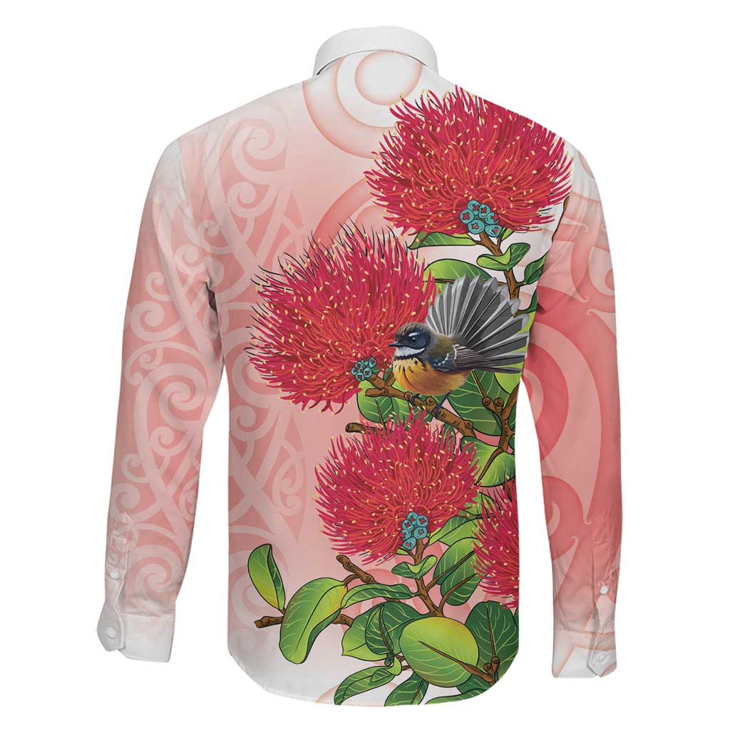 New Zealand Fantail Family Matching Short Sleeve Bodycon Dress and Hawaiian Shirt Maori Koru With Pohutukawa Flowers - Polynesian Pride