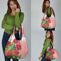 New Zealand Fantail Grocery Bag Maori Koru With Pohutukawa Flowers - Polynesian Pride