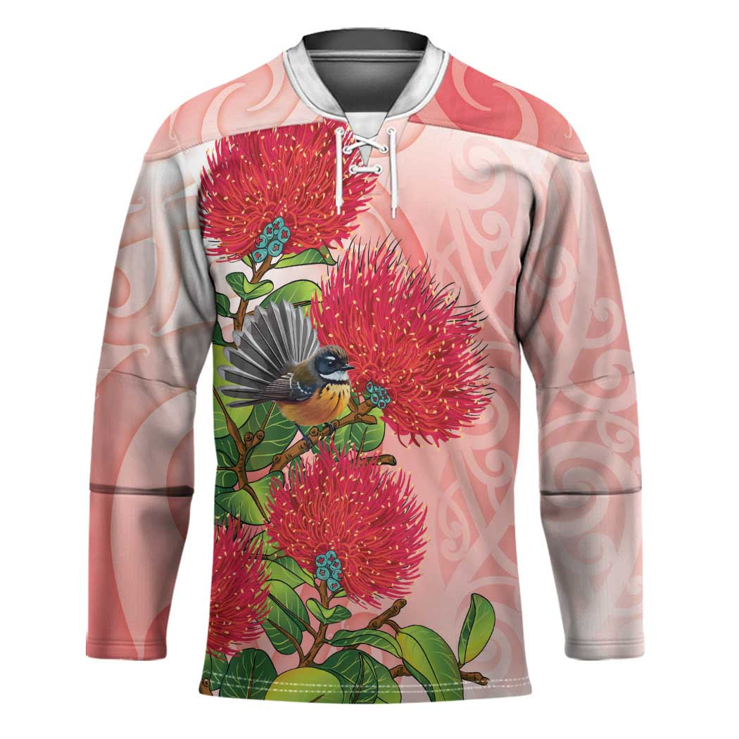 New Zealand Fantail Hockey Jersey Maori Koru With Pohutukawa Flowers LT05 Unisex Red - Polynesian Pride
