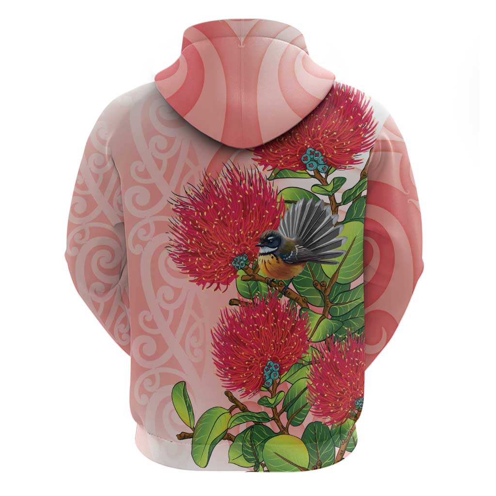 New Zealand Fantail Hoodie Maori Koru With Pohutukawa Flowers - Polynesian Pride