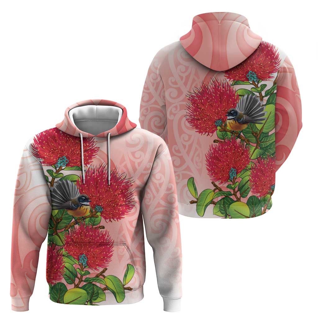 New Zealand Fantail Hoodie Maori Koru With Pohutukawa Flowers - Polynesian Pride