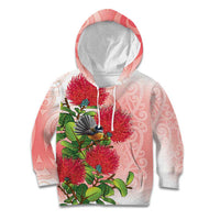 New Zealand Fantail Kid Hoodie Maori Koru With Pohutukawa Flowers - Polynesian Pride