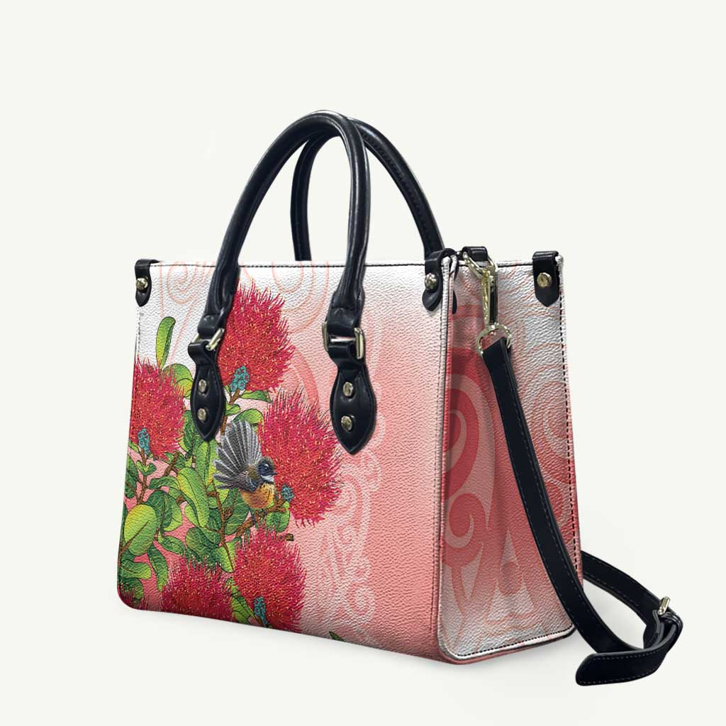 New Zealand Fantail Leather Bag Maori Koru With Pohutukawa Flowers LT05 Red - Polynesian Pride