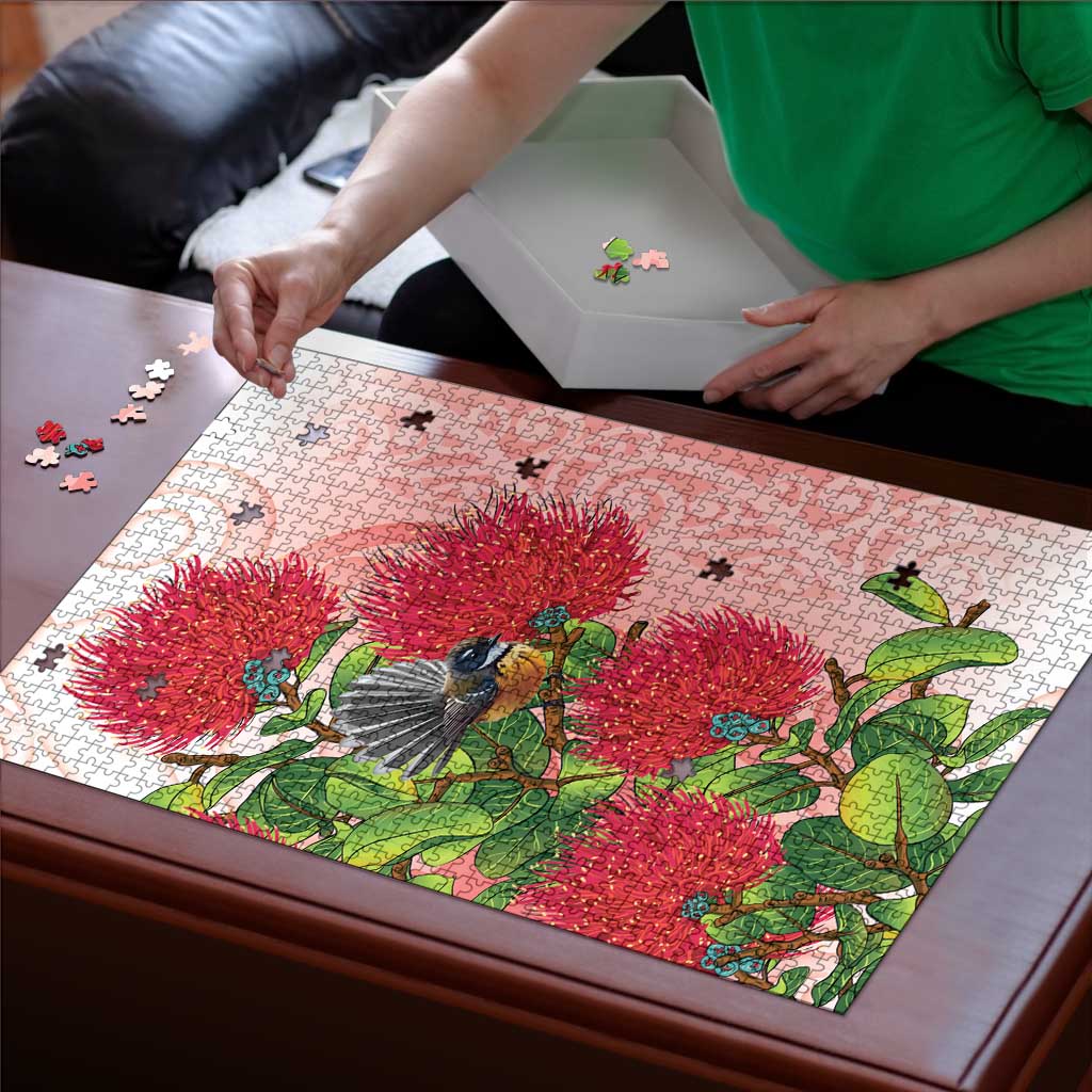 New Zealand Fantail Puzzle Maori Koru With Pohutukawa Flowers LT05 - Polynesian Pride