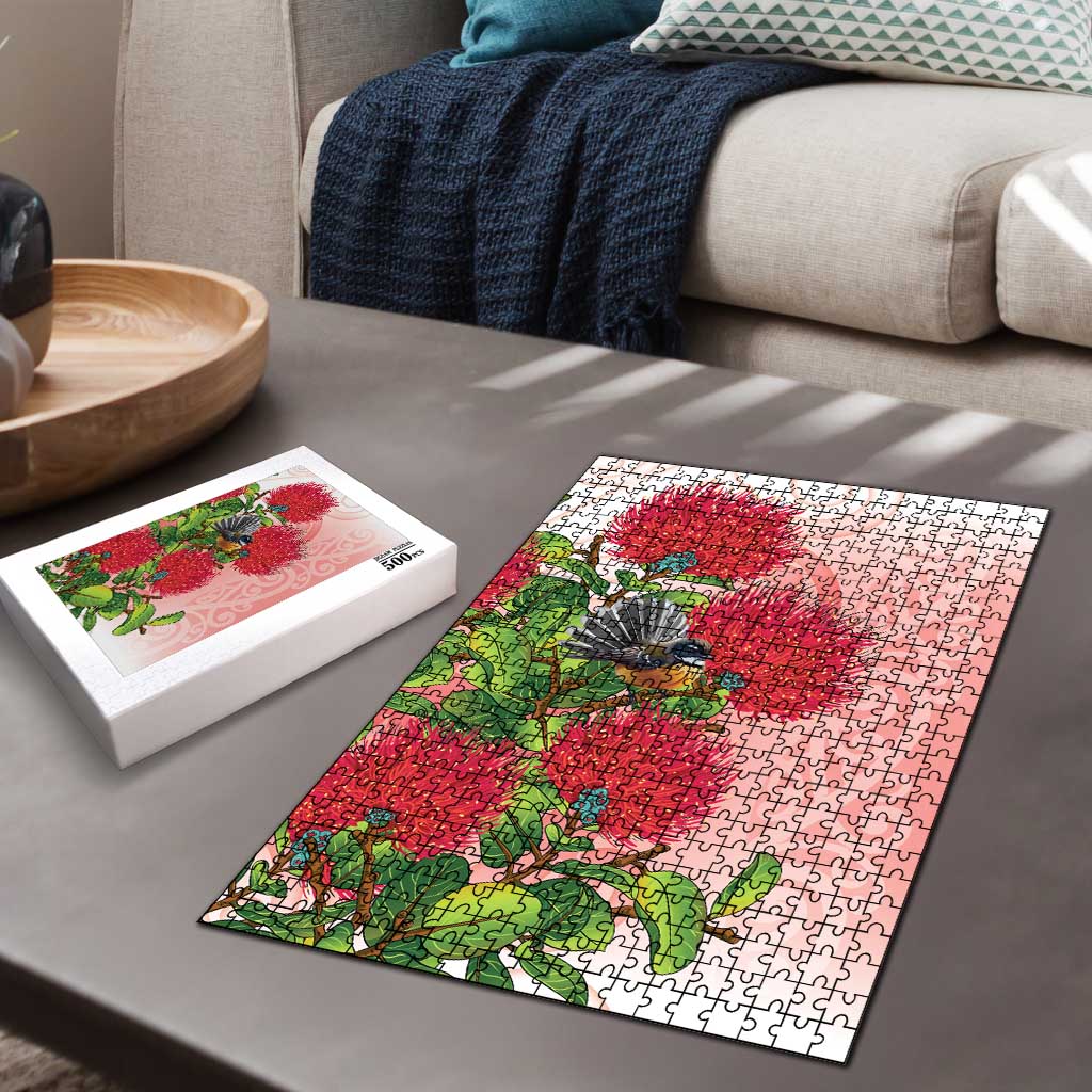 New Zealand Fantail Puzzle Maori Koru With Pohutukawa Flowers LT05 - Polynesian Pride